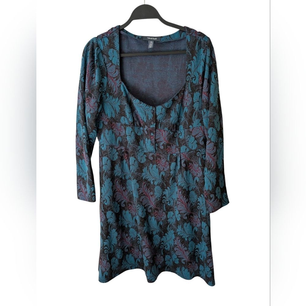 Modcloth Thoughtful And Sweet A-Line Blue Feather Dress Size XL‎